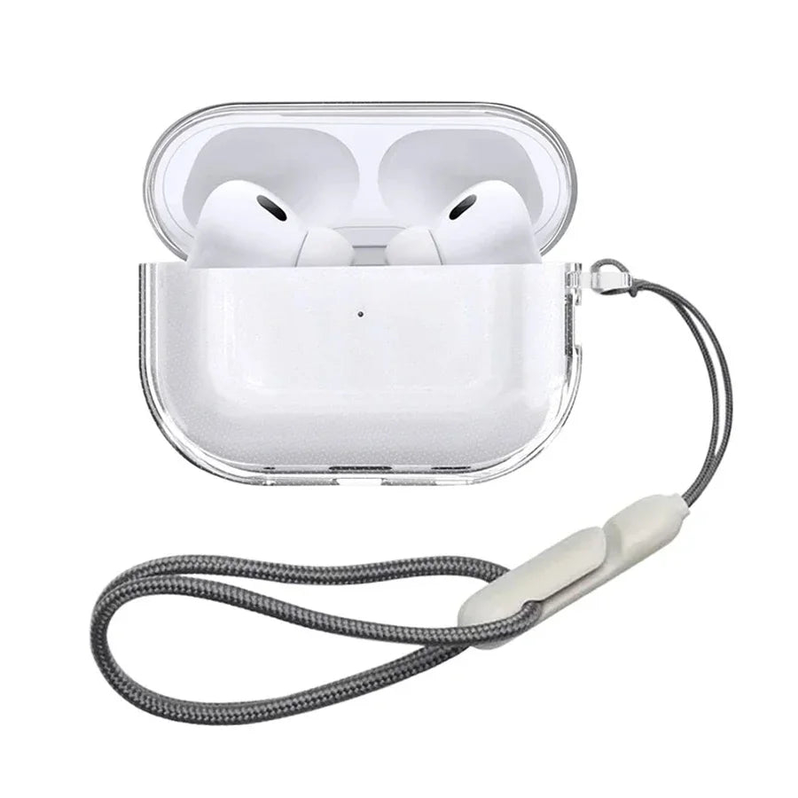 For Airpods Pro 3 2Nd Generation Air Pods 4 2024 Gen Case Accessories Clear Soft TPU Earphone Cover with Lanyard Strap
