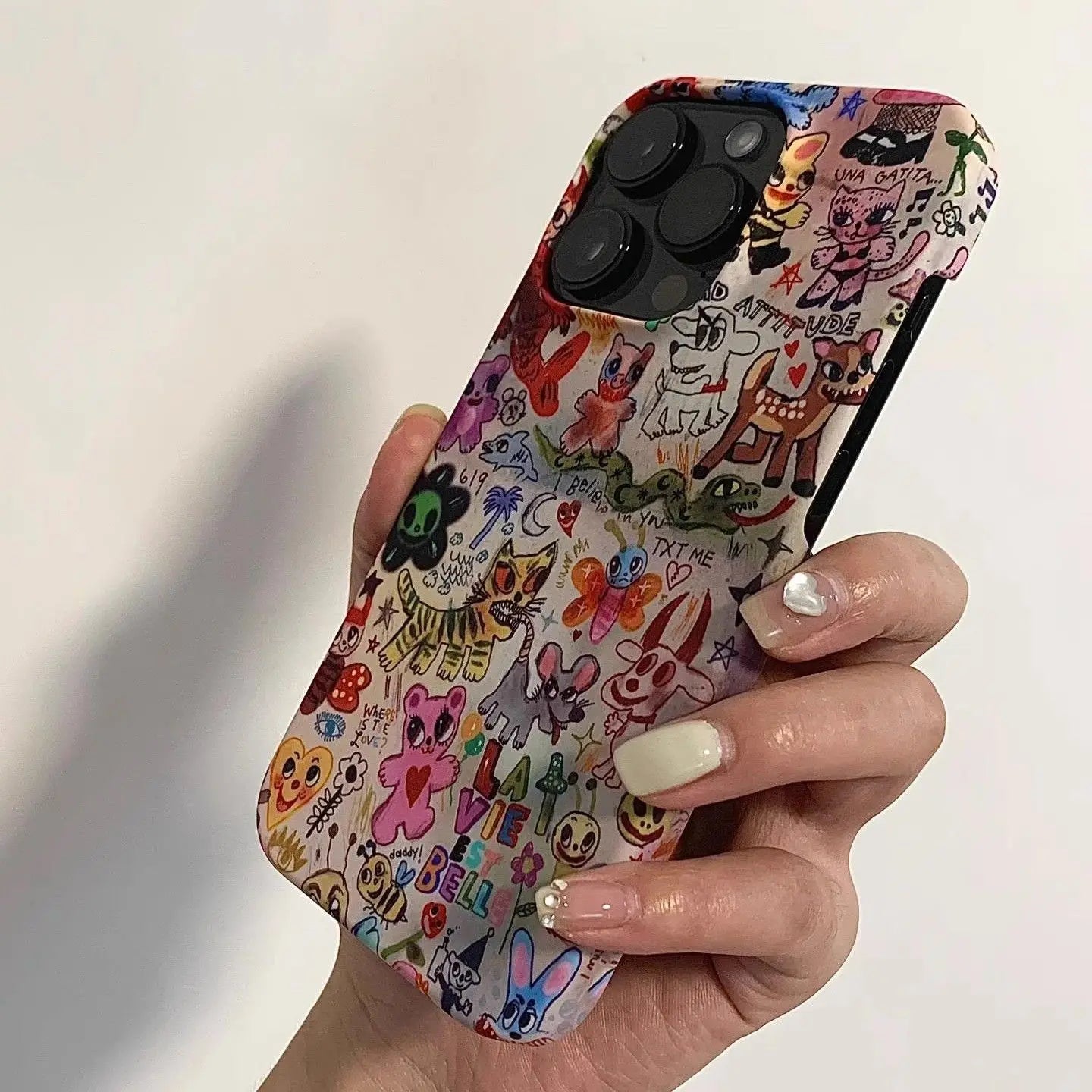 Cute Cartoon Graffiti Animals Phone Case for Iphone 16 15 14 13 Pro Max Back for 12 Mini 11 Pro plus 8 7 X XS Acrylic Cover